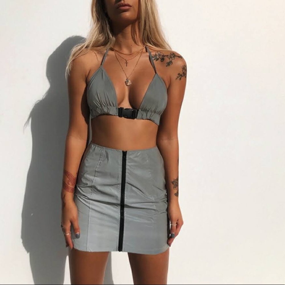 Super trendy 2 piece matching reflective crop set